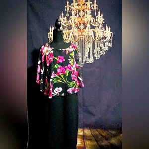 Black dress with floral attached cape